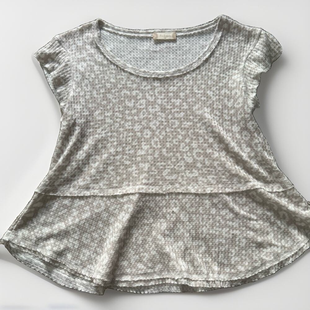 Altard State Gray Knit Peplum Top Leopard Print Short Sleeve Neck Womens Size S